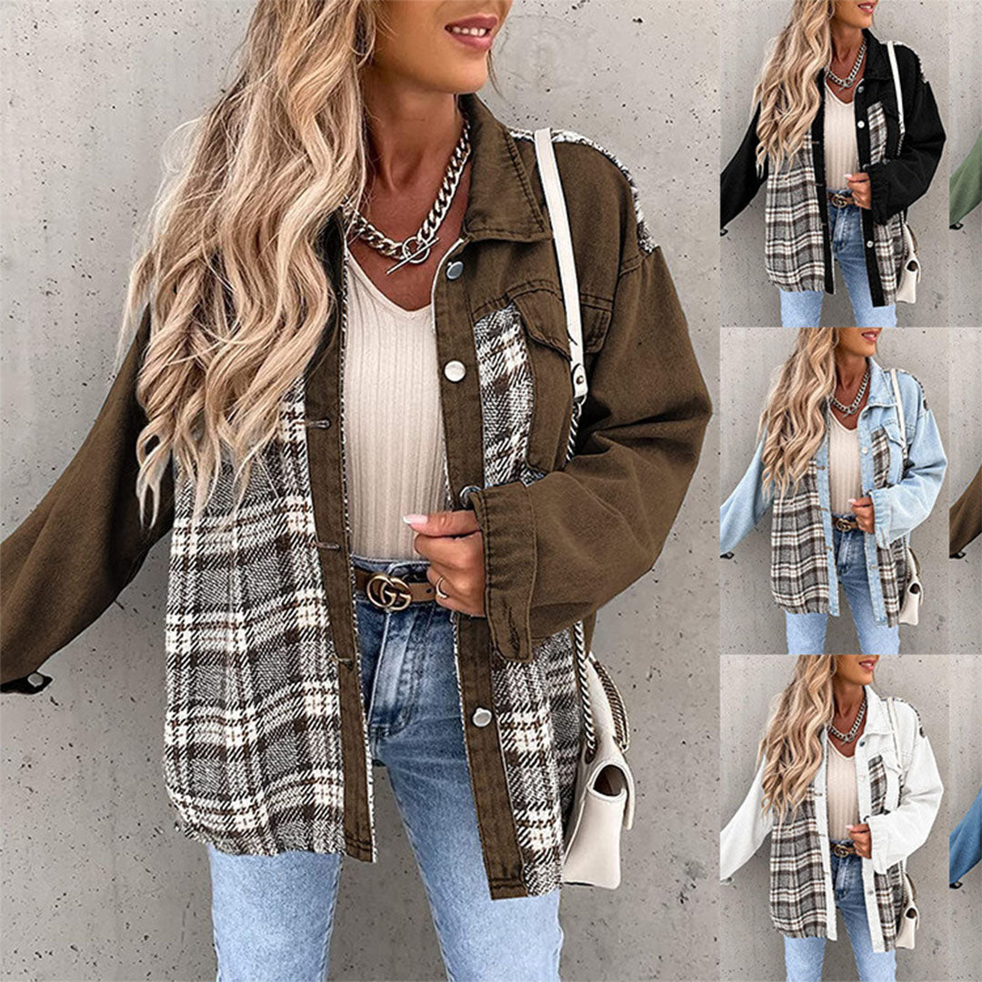 Veste à carreaux chic avec col classique et détails à boutons