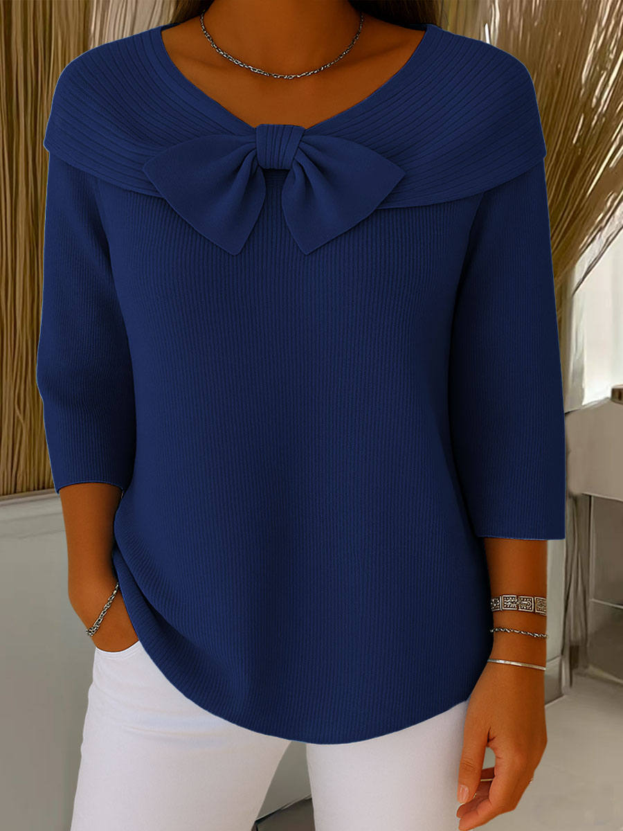 Thaloria™ - Pull femme col rond avec nœud décoratif