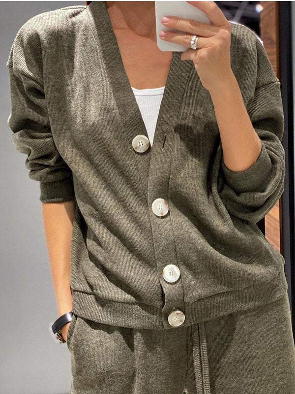 Ensemble décontracté confortable avec pull col V et pantalon