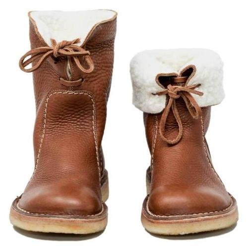 Bottes Hautes Classiques en Cuir Doublées de Polaire pour Femmes