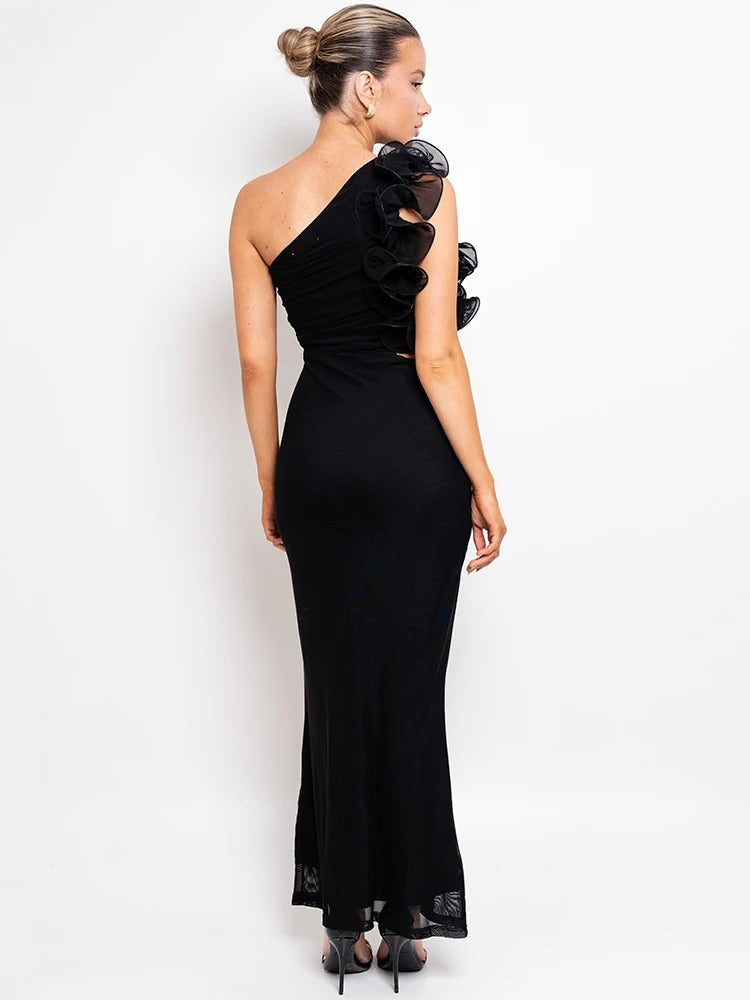 Élodie Lavin® | Robe Longue Asymétrique À Fleurs Texturées