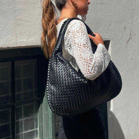 Grand sac à bandoulière en cuir tressé pour dames