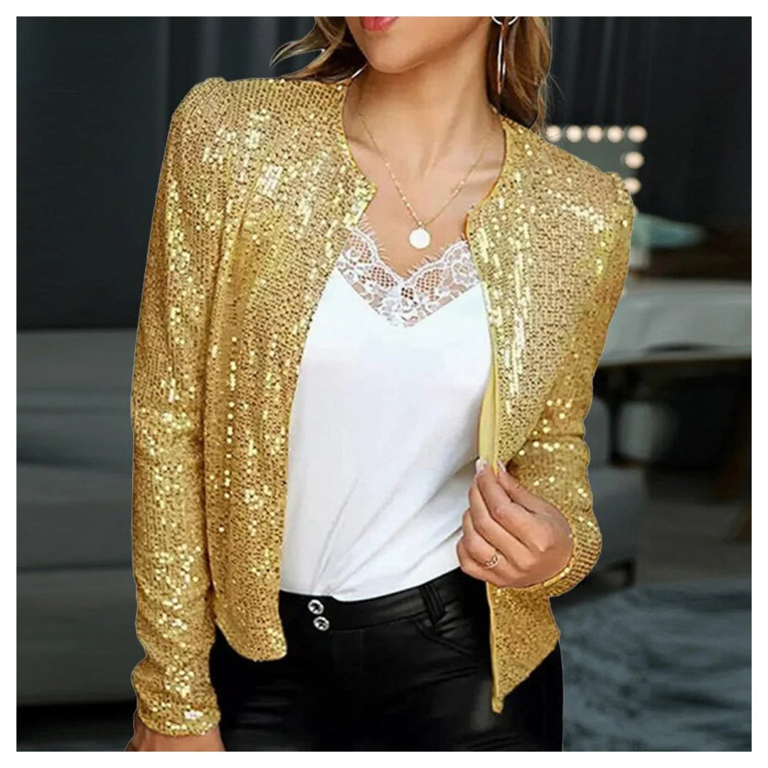 Veste de fête pailletée scintillante avec fermeture éclair frontale