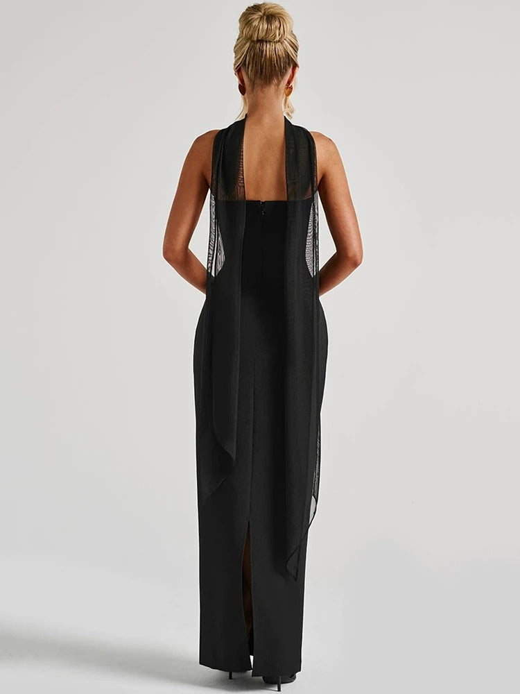 Élodie Lavin® | Robe Bustier Noire Avec Écharpe En Tulle