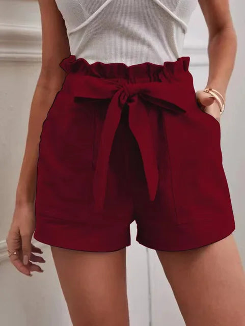 Short taille haute avec ceinture à nouer pour femmes
