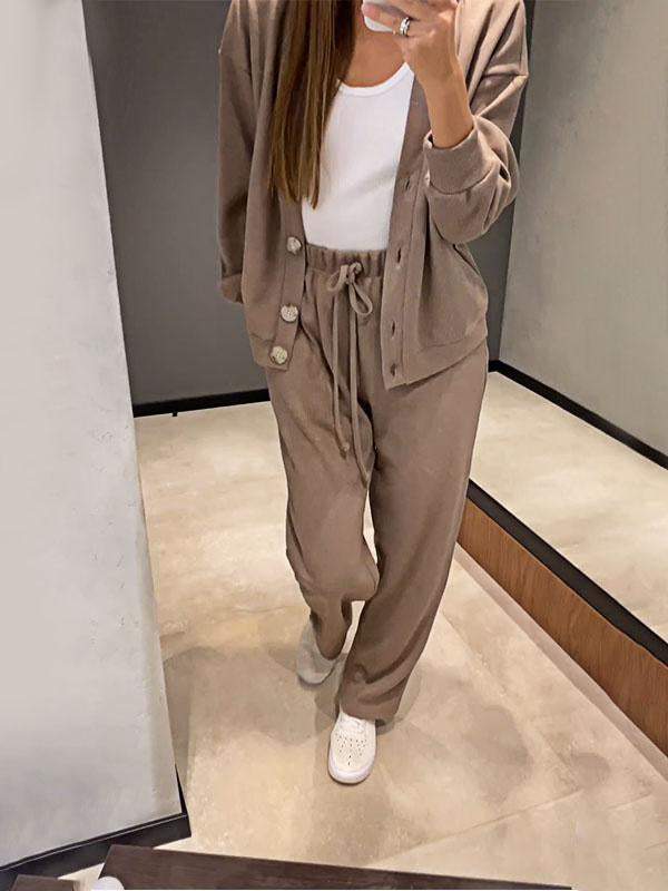 Ensemble décontracté confortable avec pull col V et pantalon