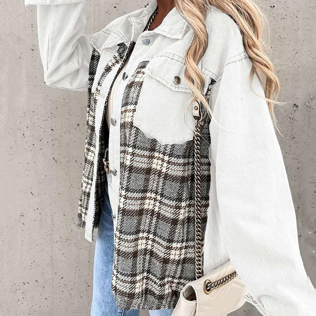 Veste à carreaux chic avec col classique pour femme