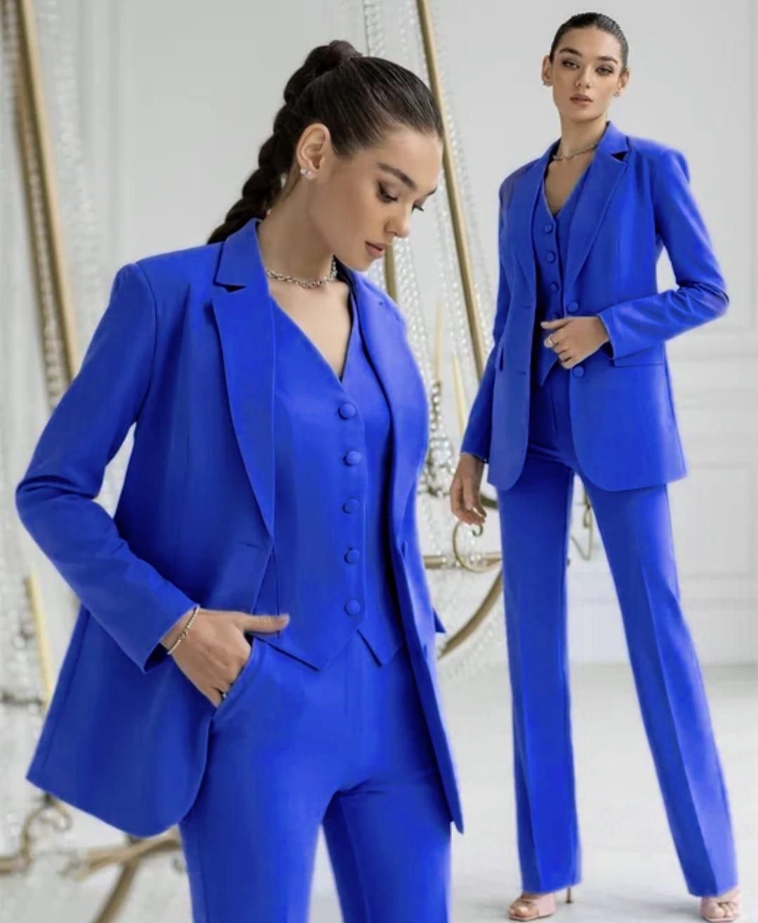 Ensemble chic 3 pièces pour femme avec pantalon, blazer et gilet