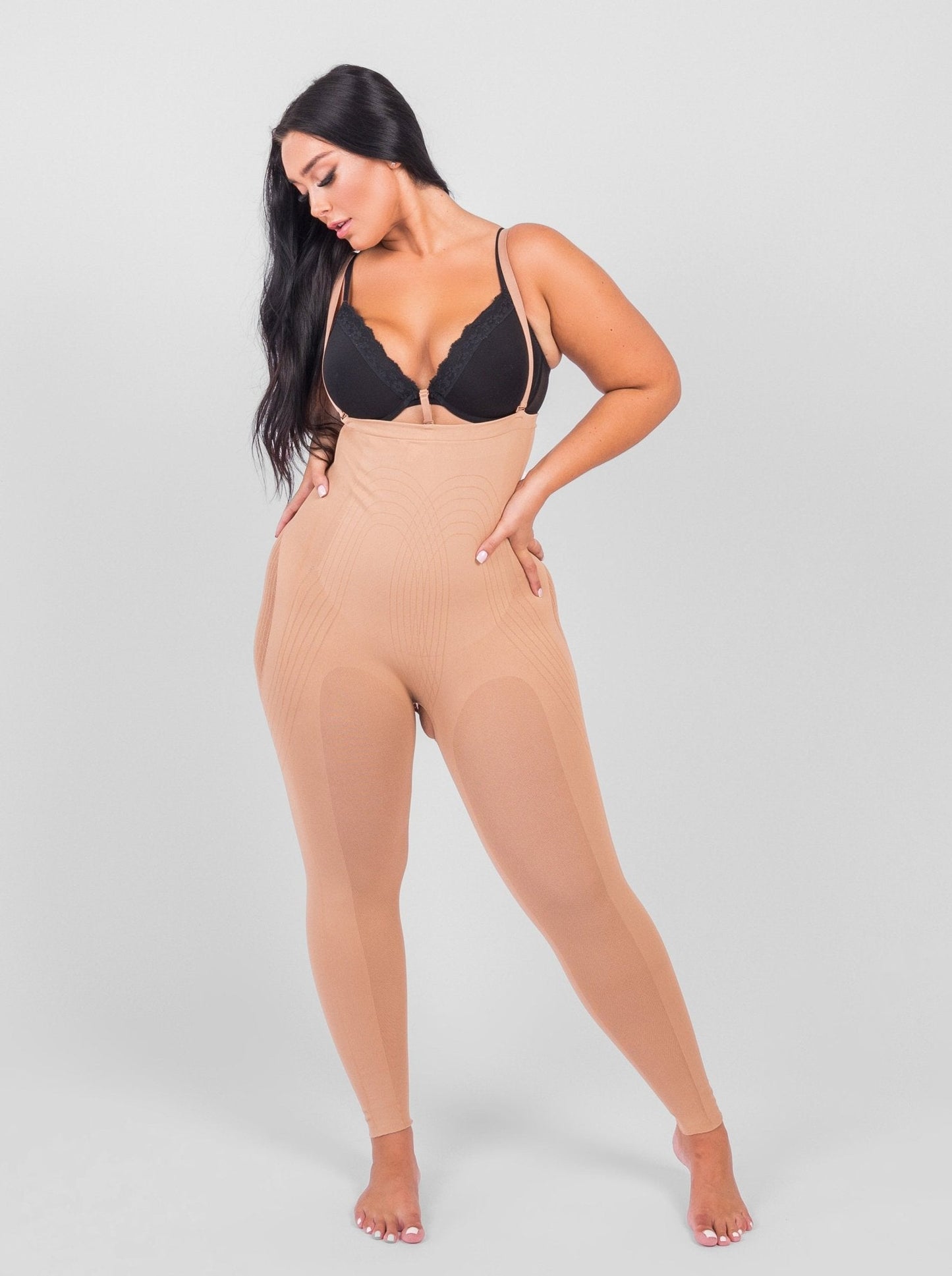 Dhalia - Knielengte Full Body Shaper Met Afneembare Schouderbandjes