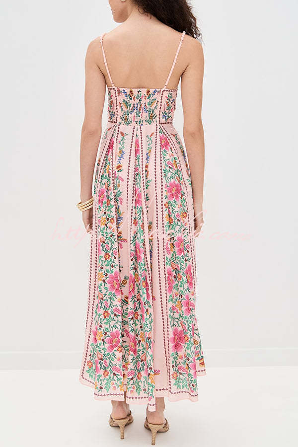 Robe maxi en mélange de lin avec bretelles en perles et décolleté en cœur