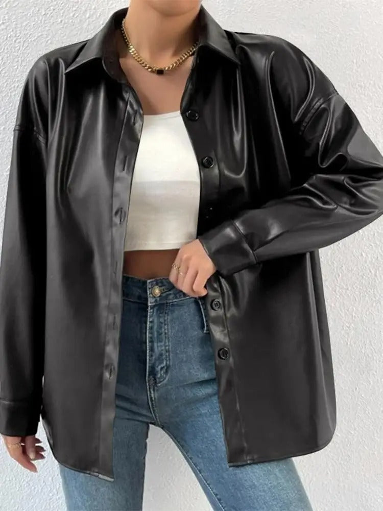 Veste aviateur en cuir vintage avec revers et fermeture à boutons