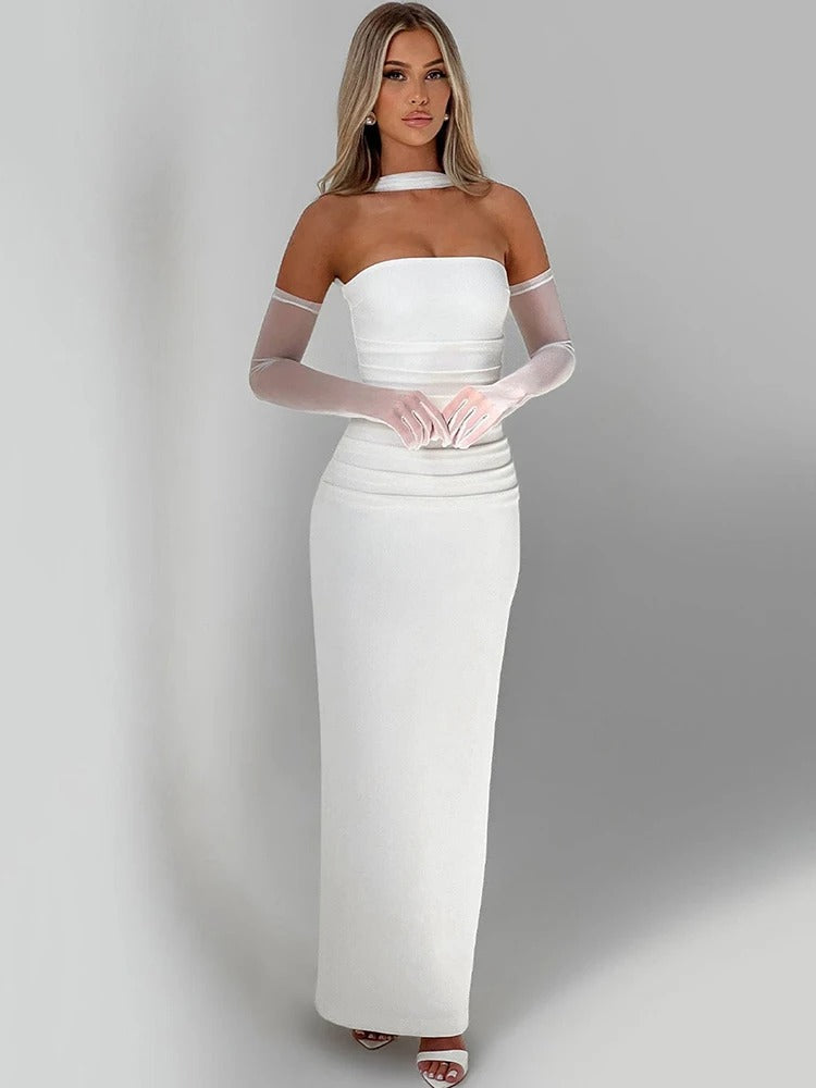 Élodie Lavin® | Robe Bustier Noire Avec Écharpe En Tulle