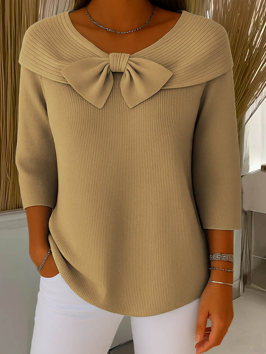 Thaloria™ - Pull femme col rond avec nœud décoratif