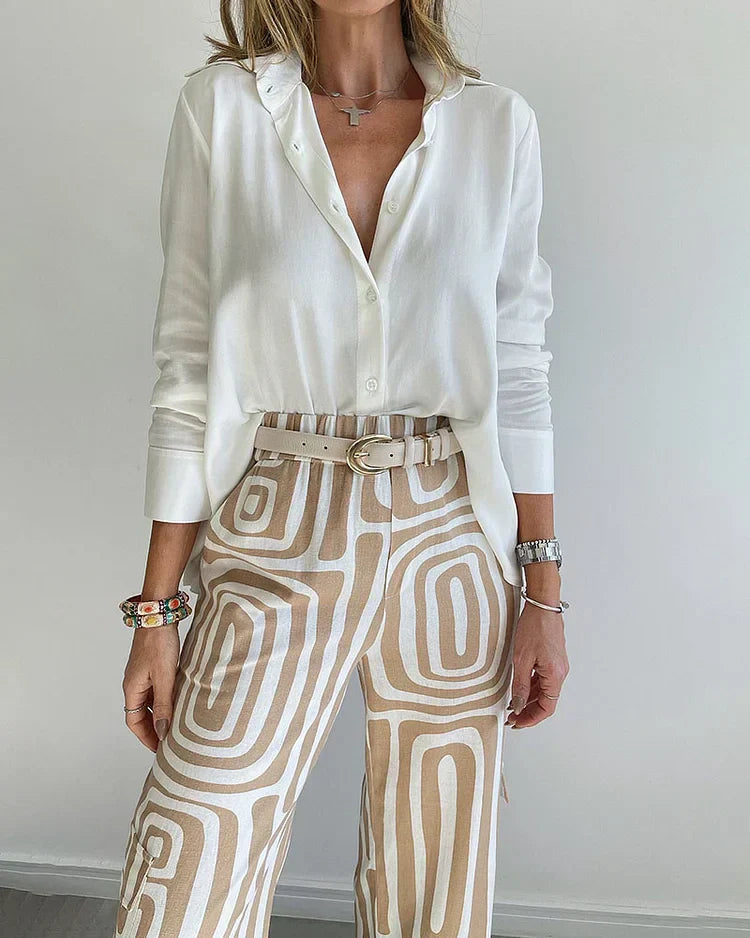 Ensemble Chemisier Stylé et Pantalon Imprimé pour Femmes