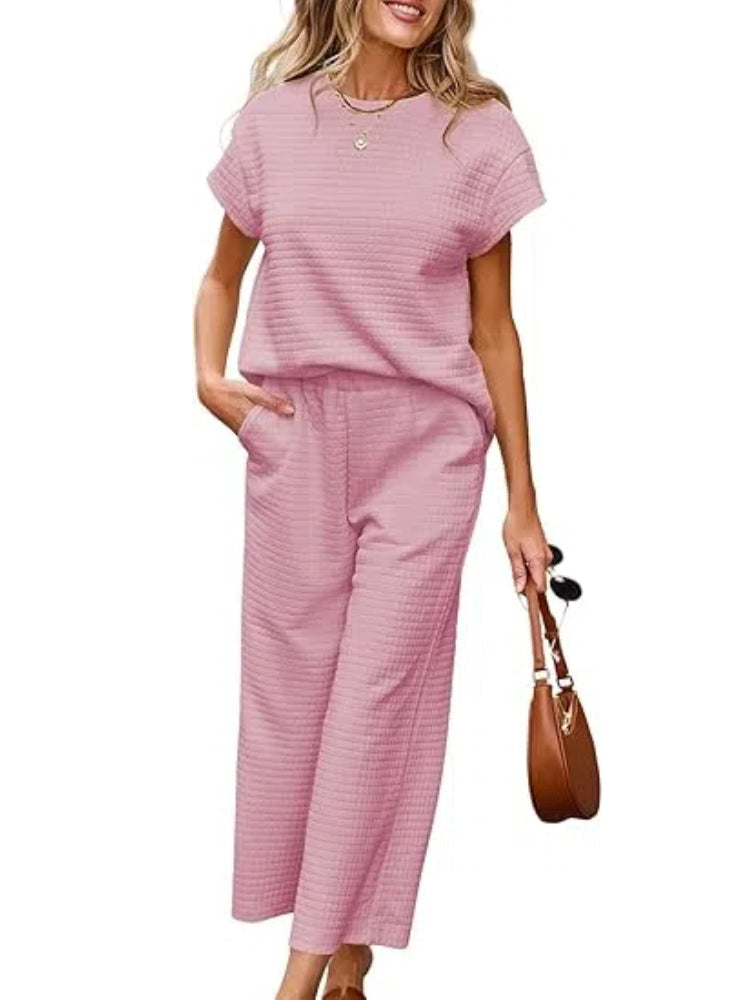 Ensemble détente texturé deux pièces avec pantalon à jambes larges