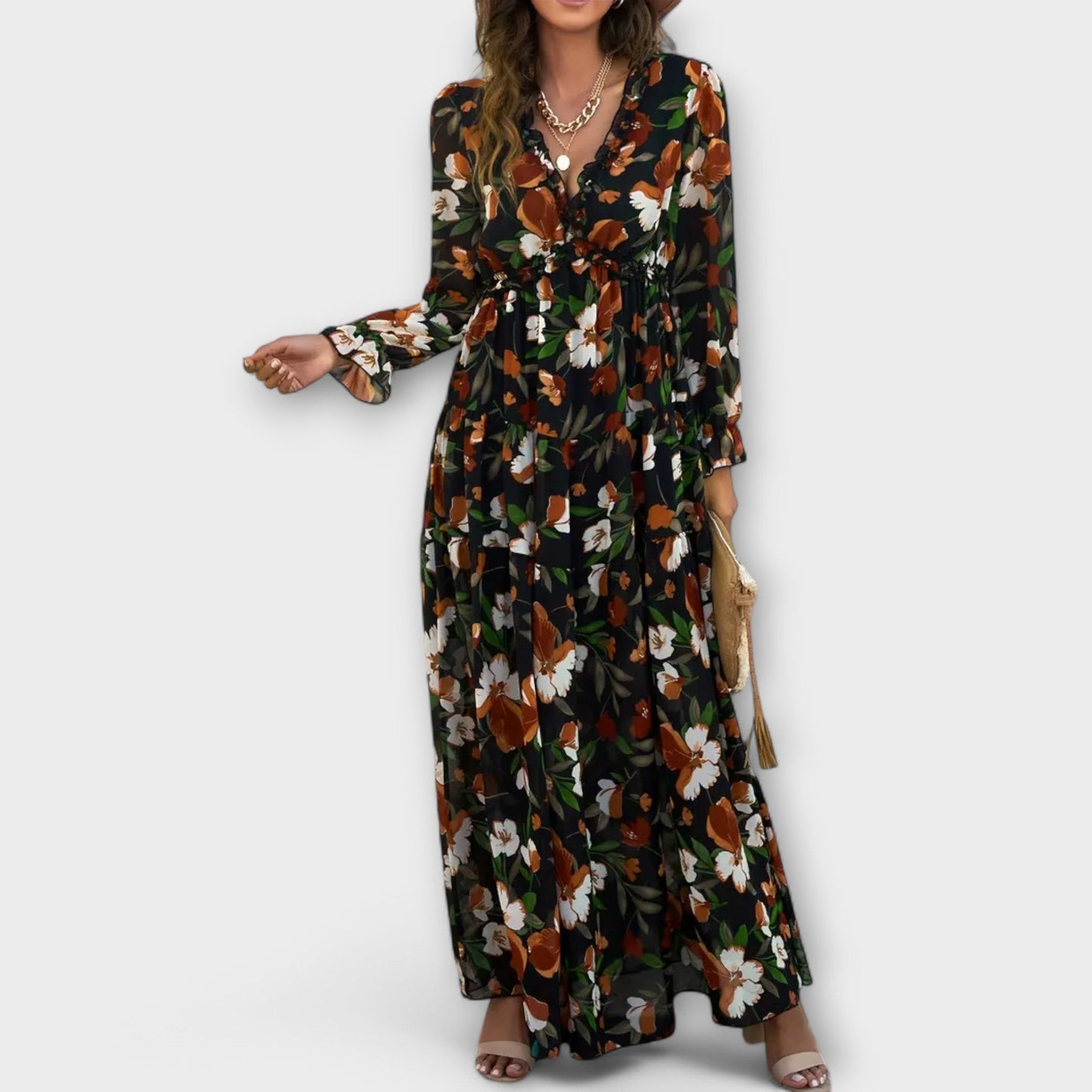Solène™ | Long Floral Dress with Long Sleeves