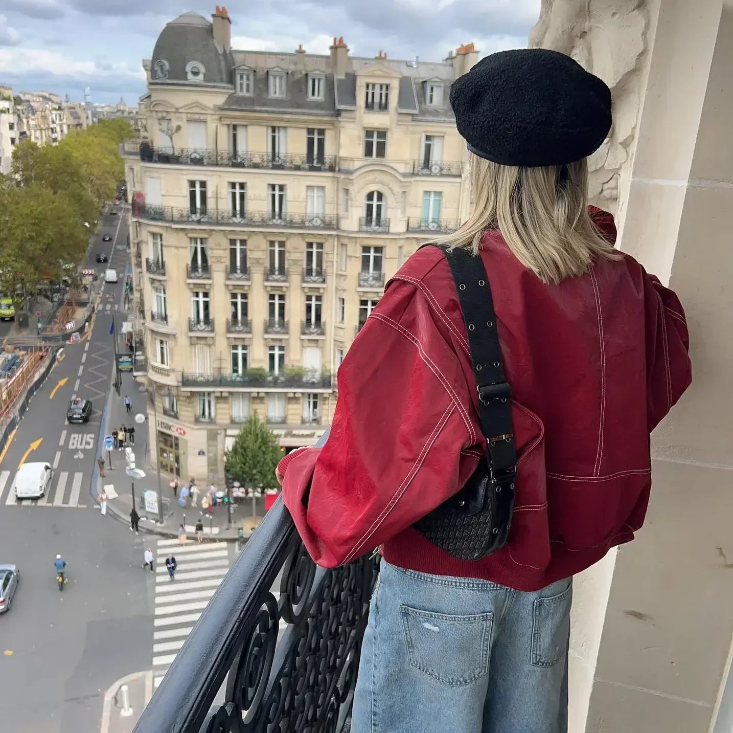 Veste de transition rouge surdimensionnée avec fermeture éclair et col rabattu