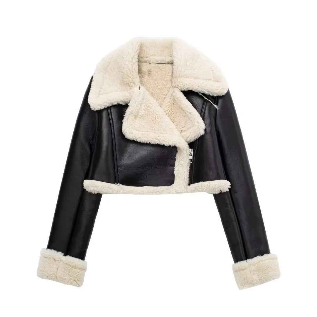 Veste courte chic pour femme avec doublure en Teddy chaud