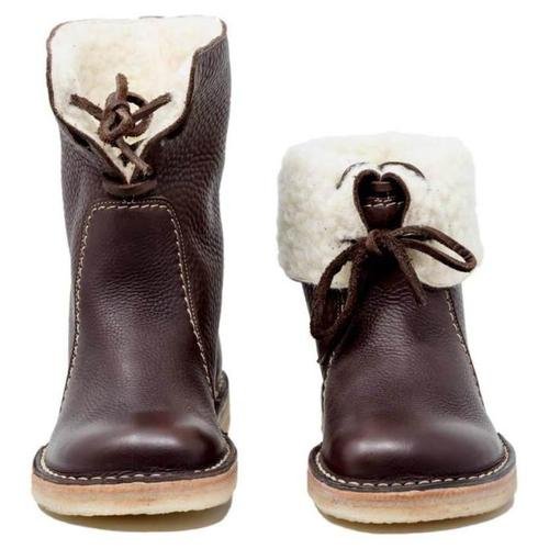 Bottes Hautes Classiques en Cuir Doublées de Polaire pour Femmes
