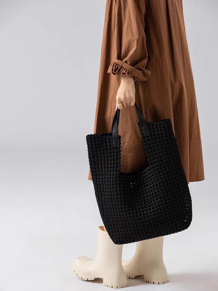 Grand sac fourre-tout en cuir tissé à la main pour un style chic au quotidien