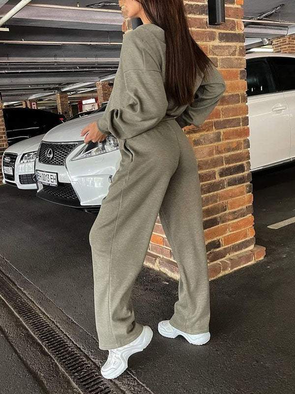 Ensemble décontracté confortable avec pull col V et pantalon