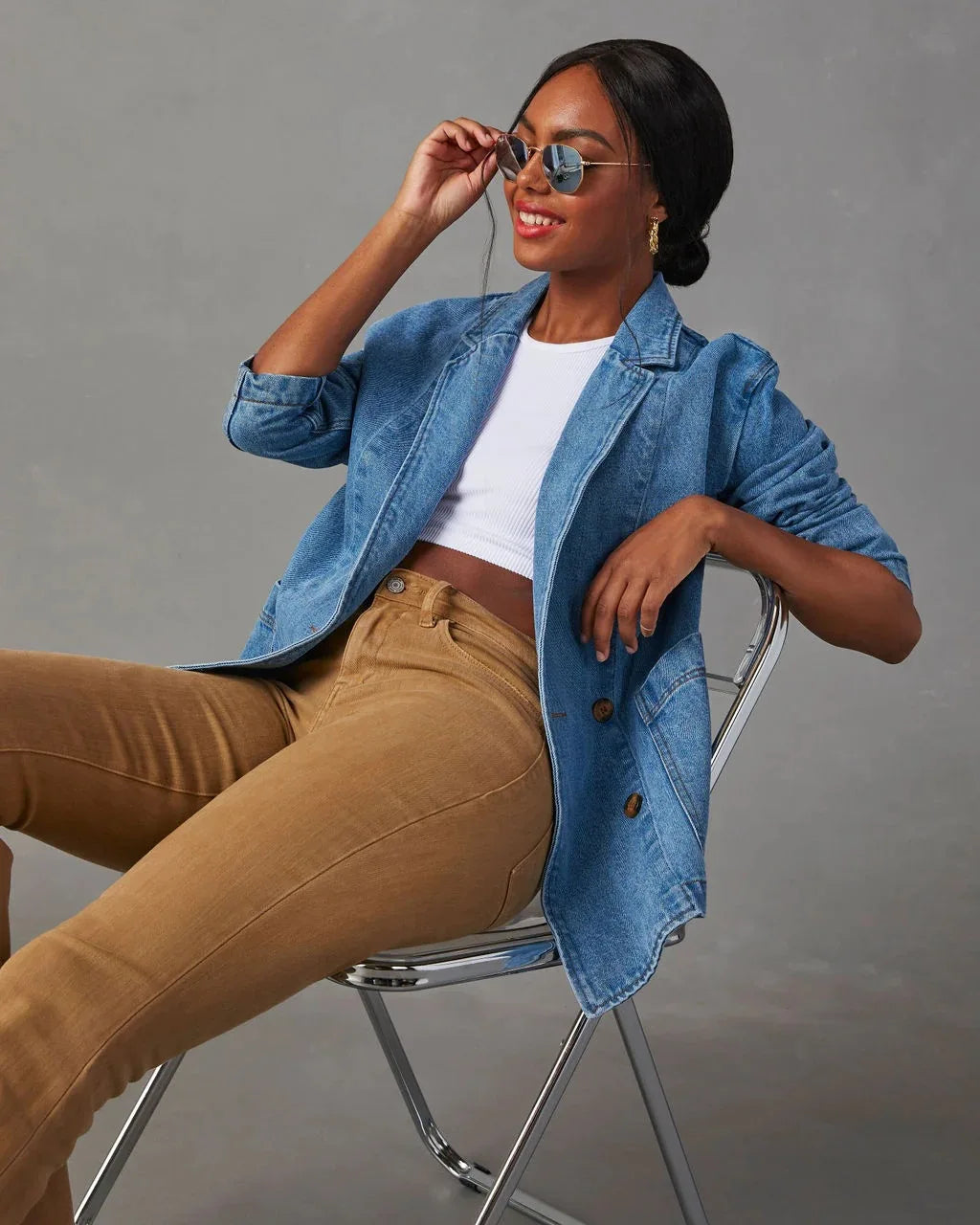 Veste Blazer en Denim Chic et Élégante pour Femme