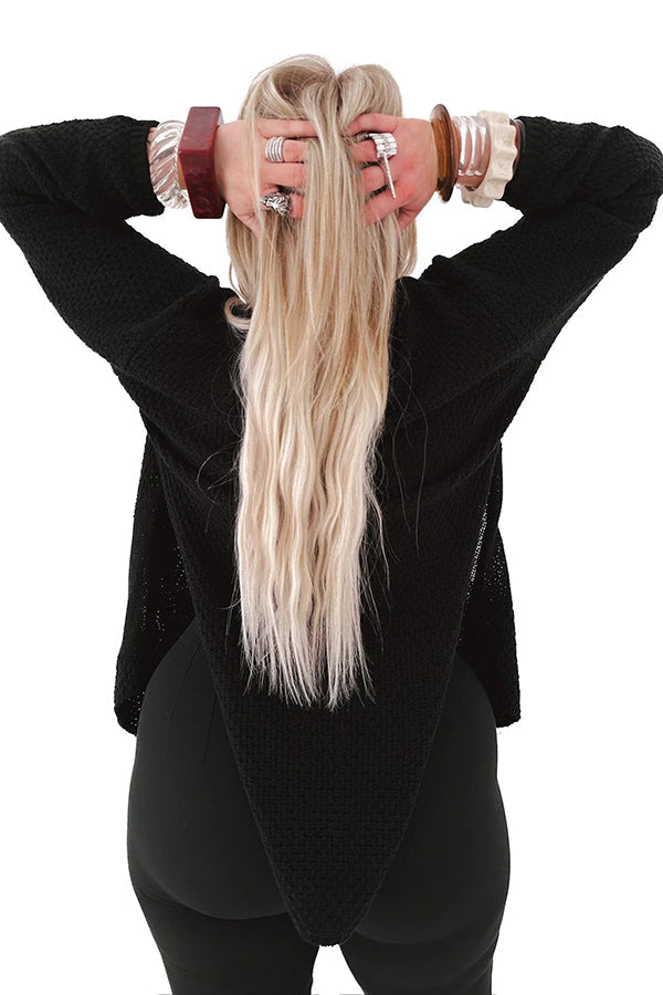 Cardigan mi-long côtelé en tricot douillet avec manches longues