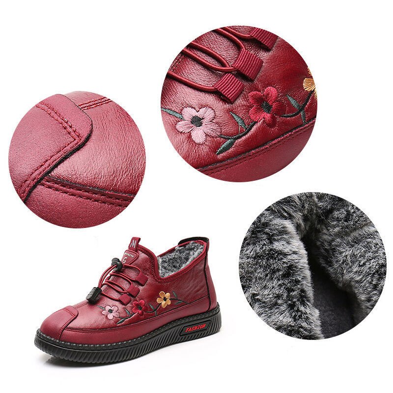 Confortables chaussures imperméables doublées de polaire avec broderie florale