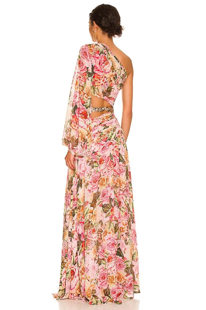 Pauline Laurent® | robe maxi asymétrique imprimée avec découpes