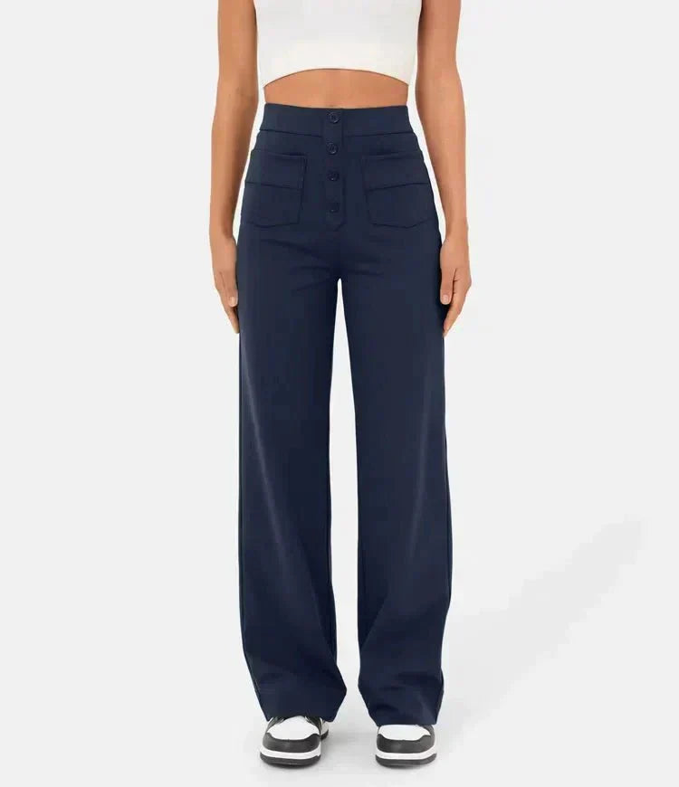 Pantalon élastiqué décontracté avec taille haute