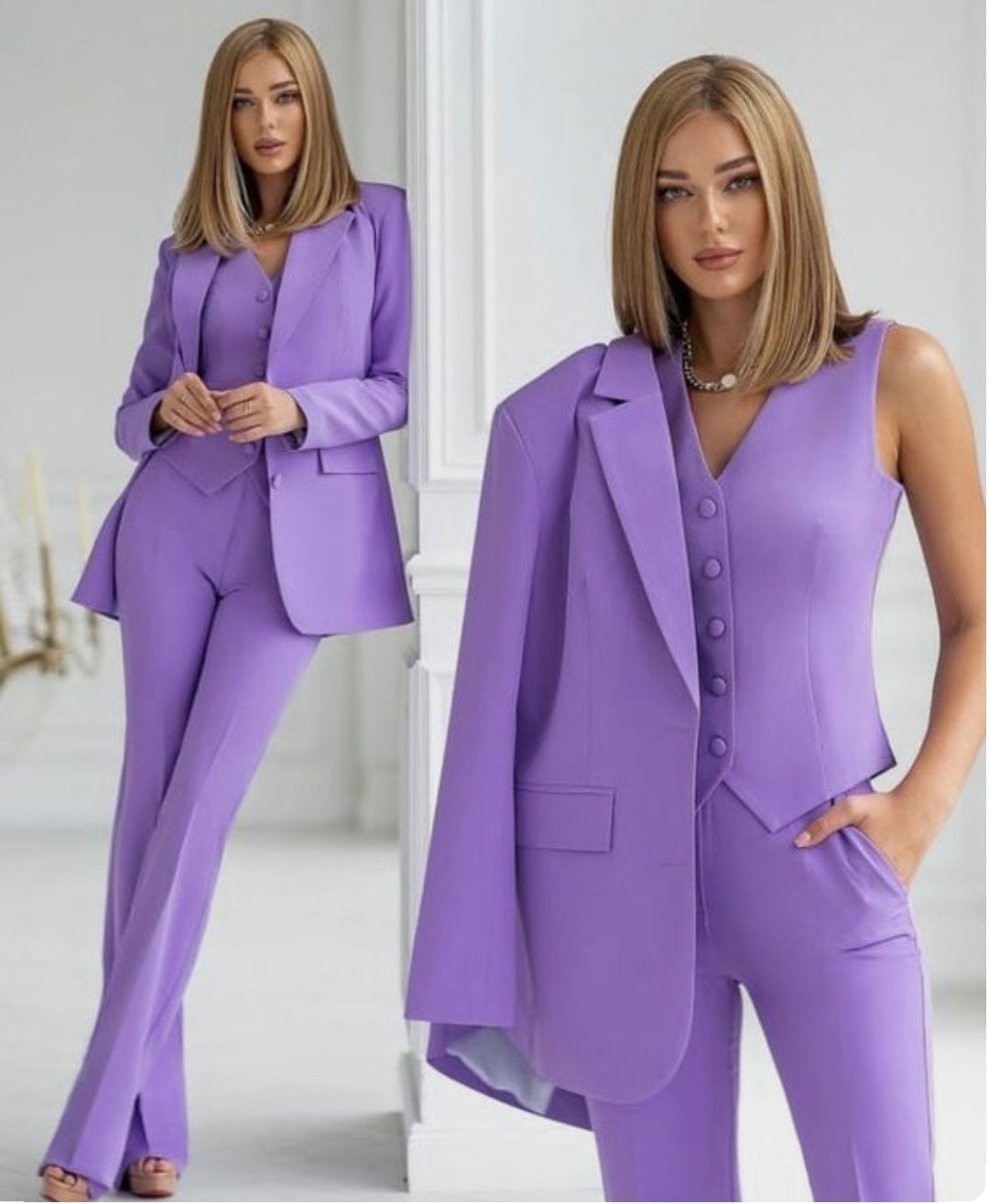 Ensemble chic 3 pièces pour femme avec pantalon, blazer et gilet