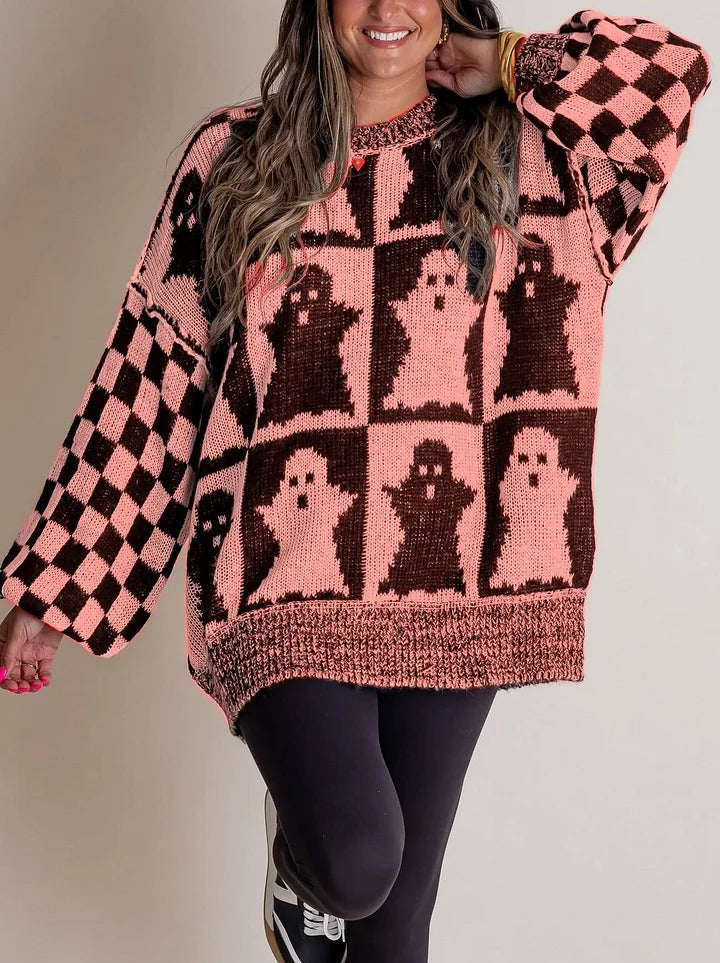 Pull en tricot à carreaux d'Halloween