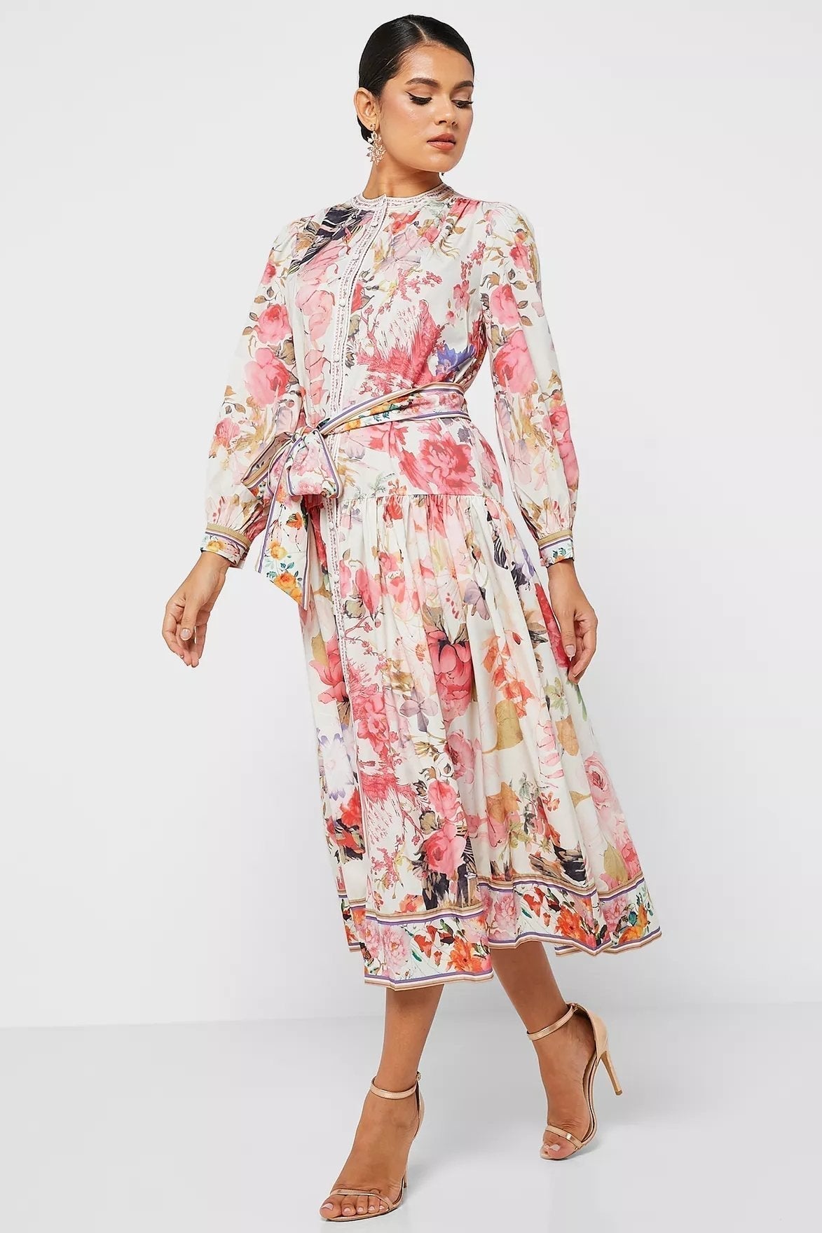 Pauline Laurent® | Robe-chemise midi imprimée avec ceinture
