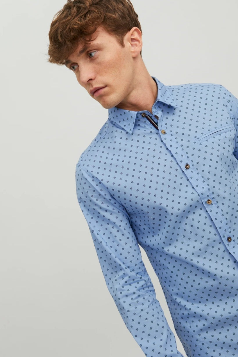 Chemise JJETREKOTA DETAIL SHIRT LS SN bleue