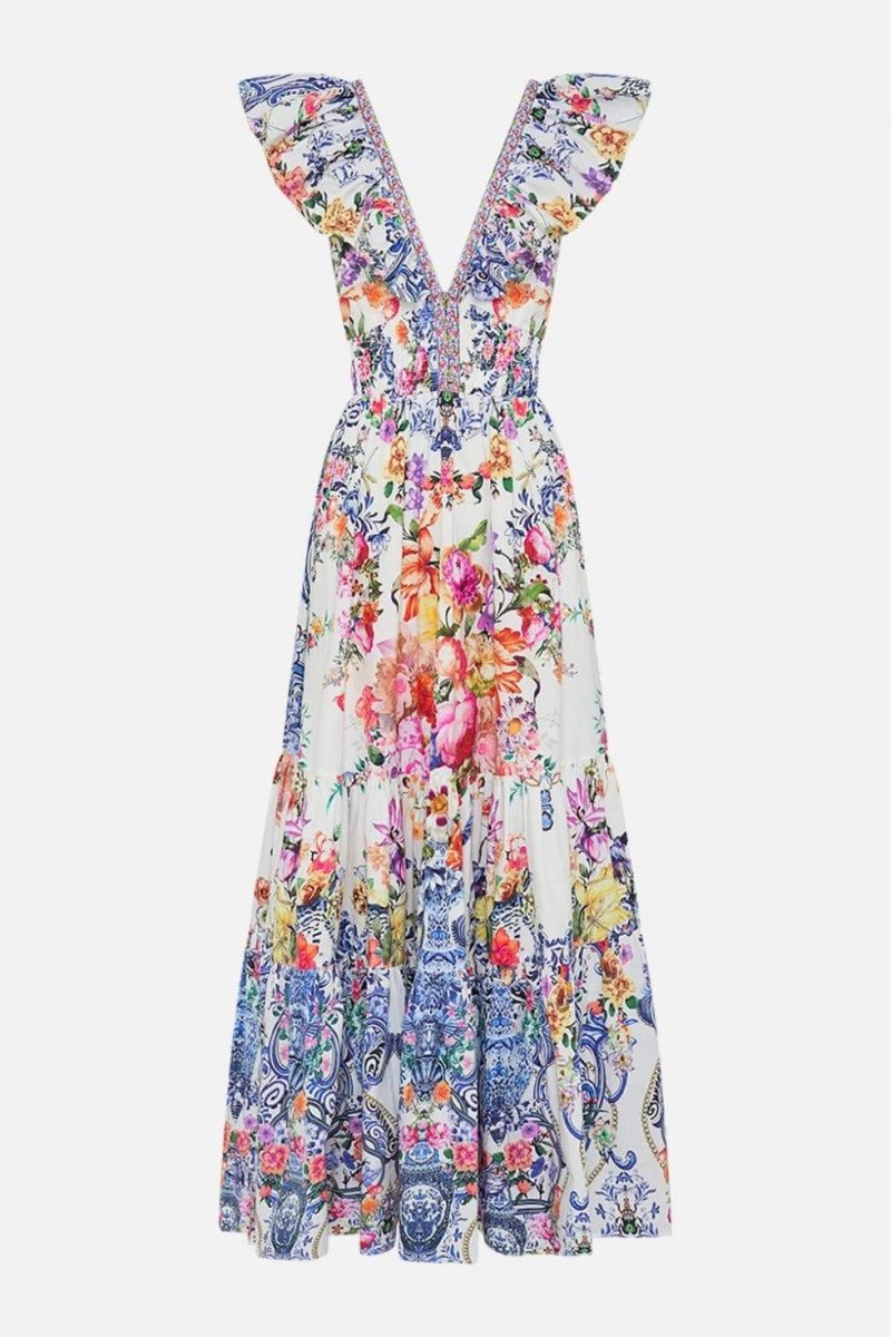 Pauline Laurent® | Robe longue à imprimé floral et volants