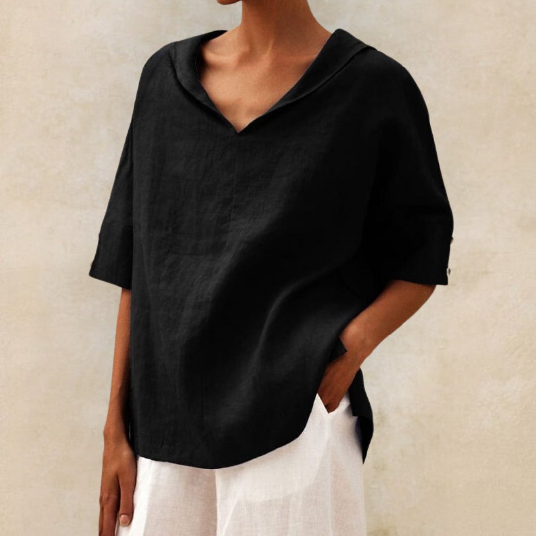 Blouse légère en lin à col en V pour femmes