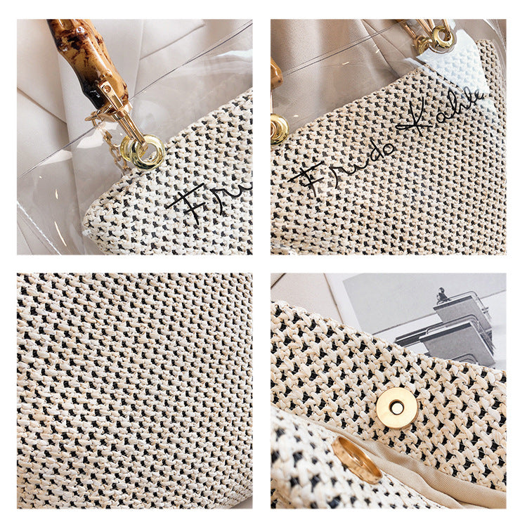 Sac à main transparent avec pochette en fibre naturelle