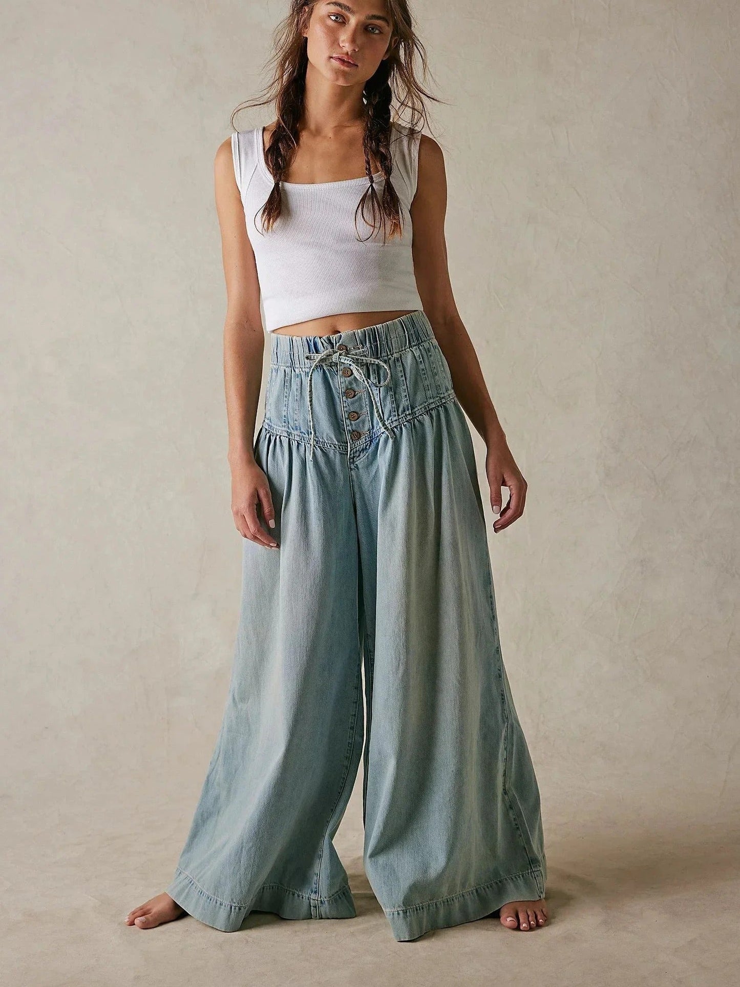 Jeans décontractés à jambe large et coupe ample
