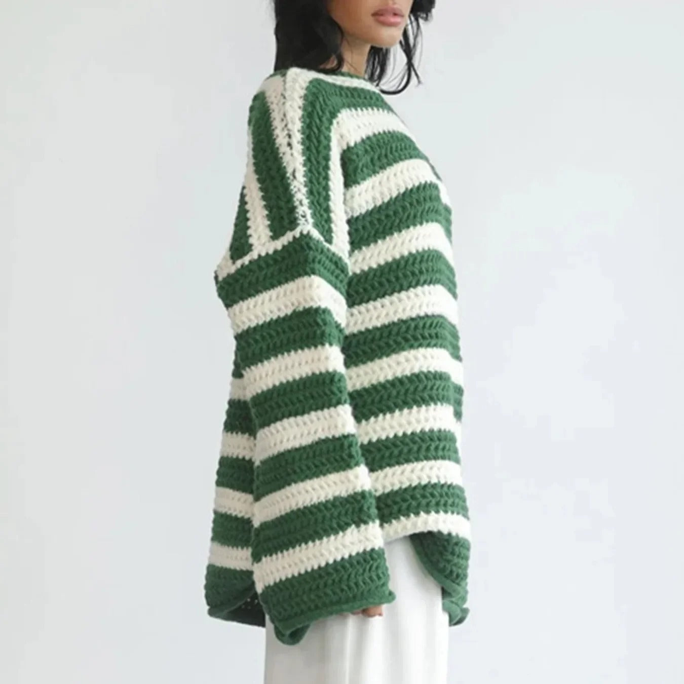 Confortable pullover à rayures surdimensionné de style coréen