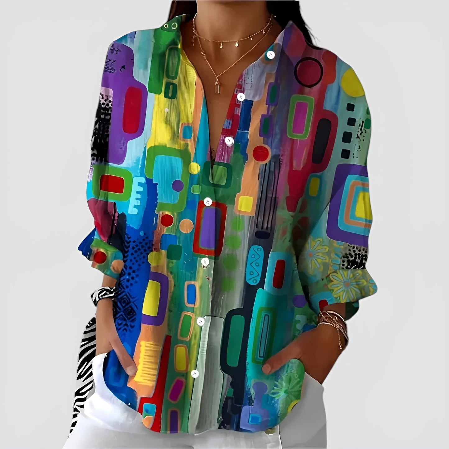 Cerelia™ - Blouse Confortable à Motif Géométrique pour un Style Moderne au Quotidien