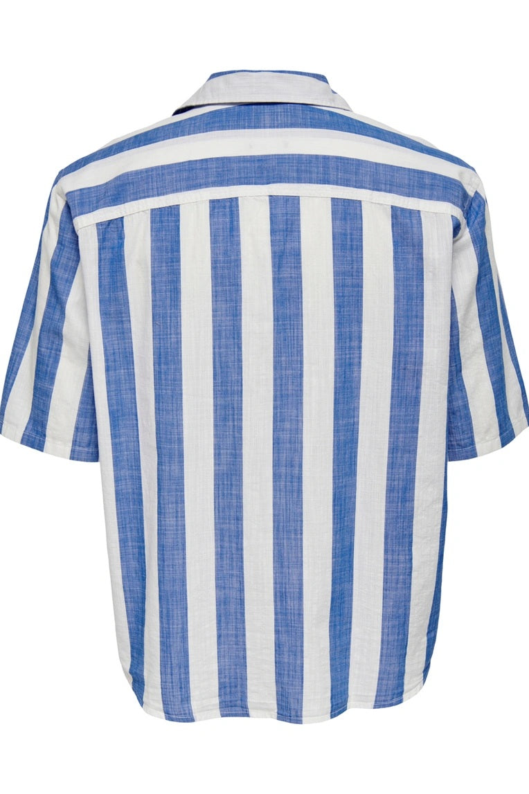 Chemise ONSTES RLX CTN SLUB STRIPE SS SHIRT Bleue