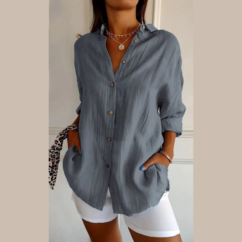 Chemise classique plissée avec texture et col simple pour femme
