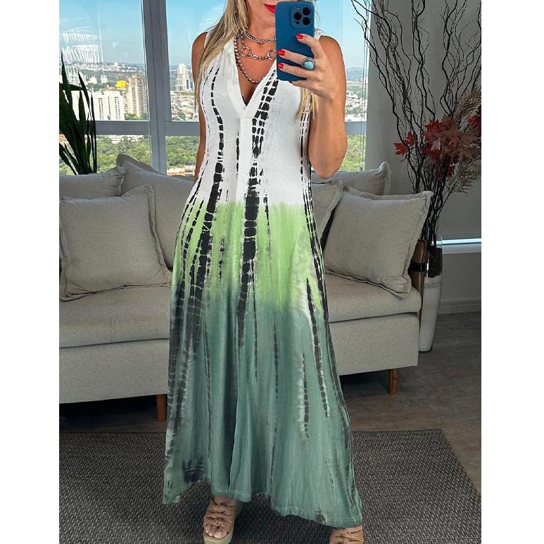 Calista™ - Robe Sans Manches Tie-Dye avec Revers et Décolleté en V