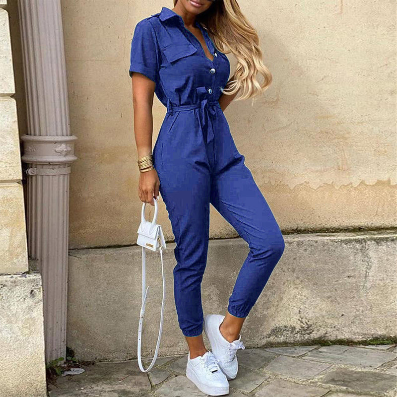 Combinaison décontractée à lacets et revers pour femme