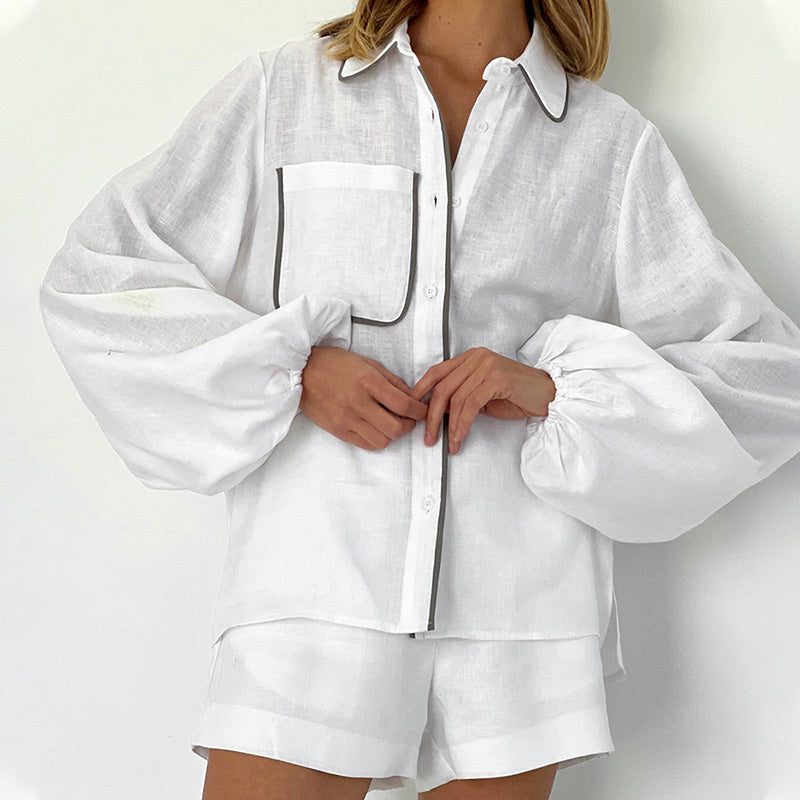 Ensemble deux pièces femme : ensemble chemise décontractée + short