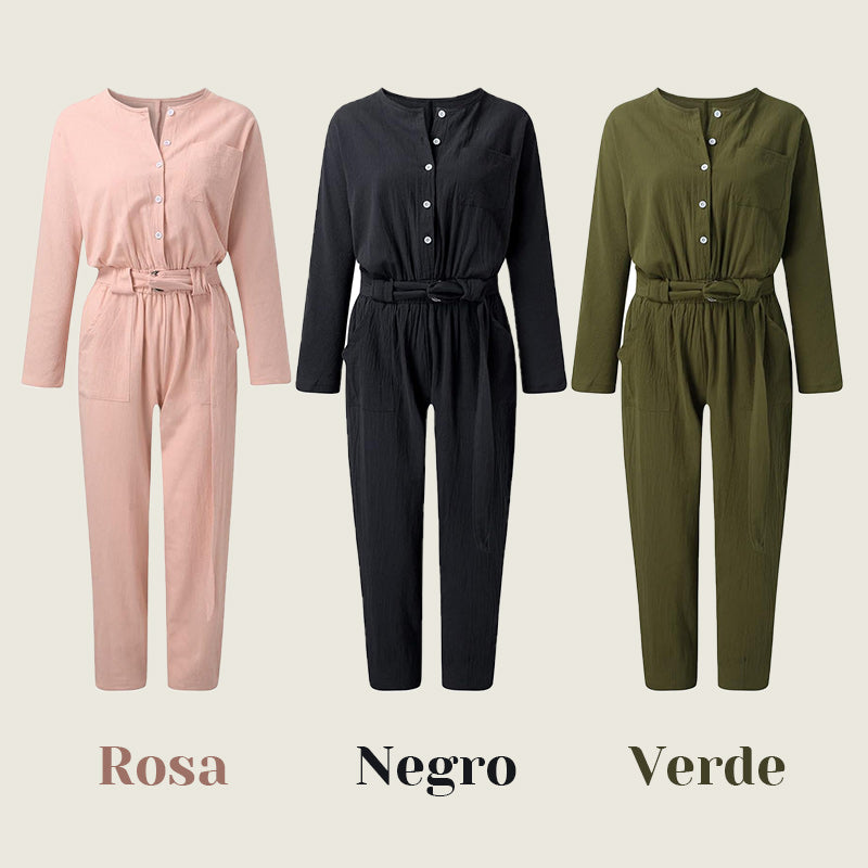 Combinaison respirante à taille nouée de couleur unie