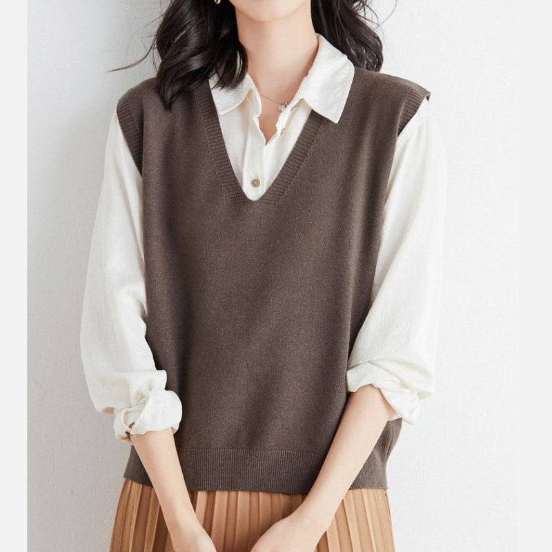 Gilet en tricot ultra-doux à col en V pour femme