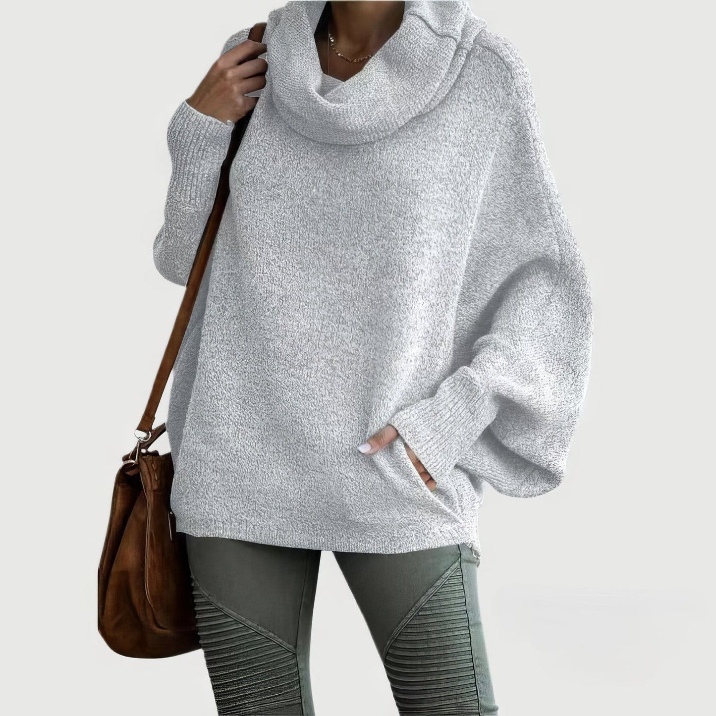 Pull Femme à Col Tombant et Manches Chauve-souris avec Poches