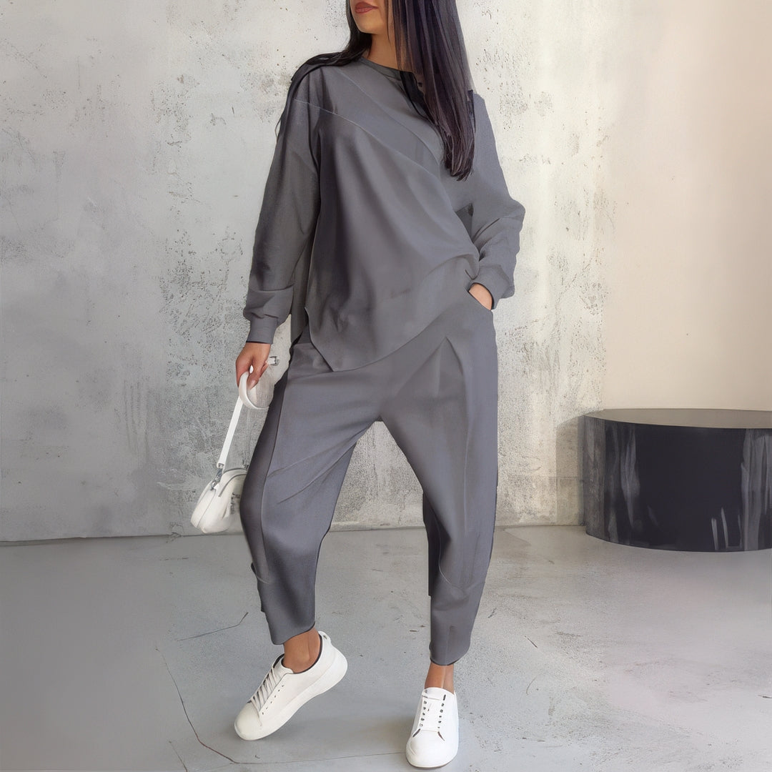 Ensemble de survêtement à manches longues avec ourlet irrégulier et pantalon