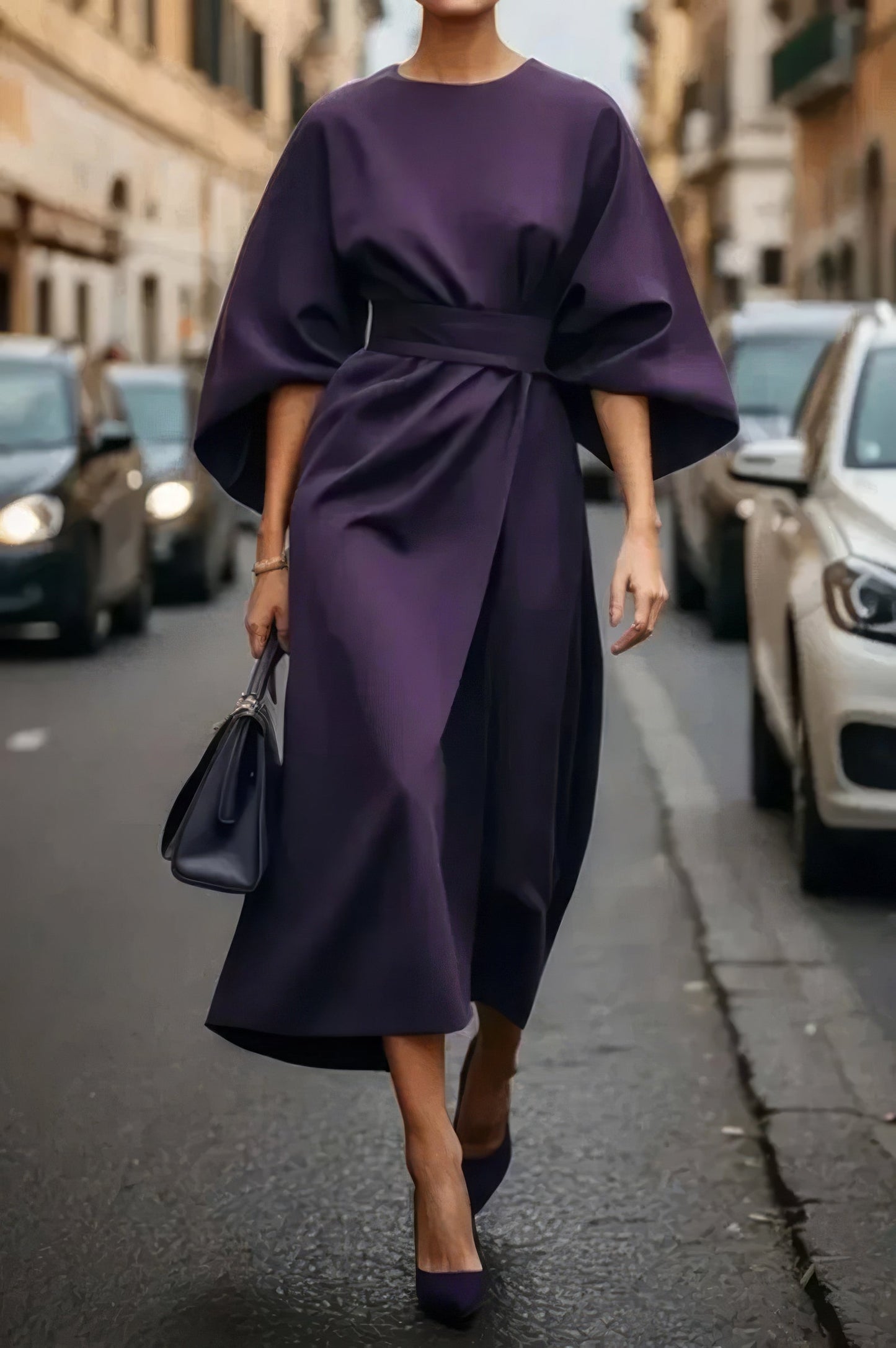 Margaret - Élégante Robe avec Manches Lanternes et Ceinture
